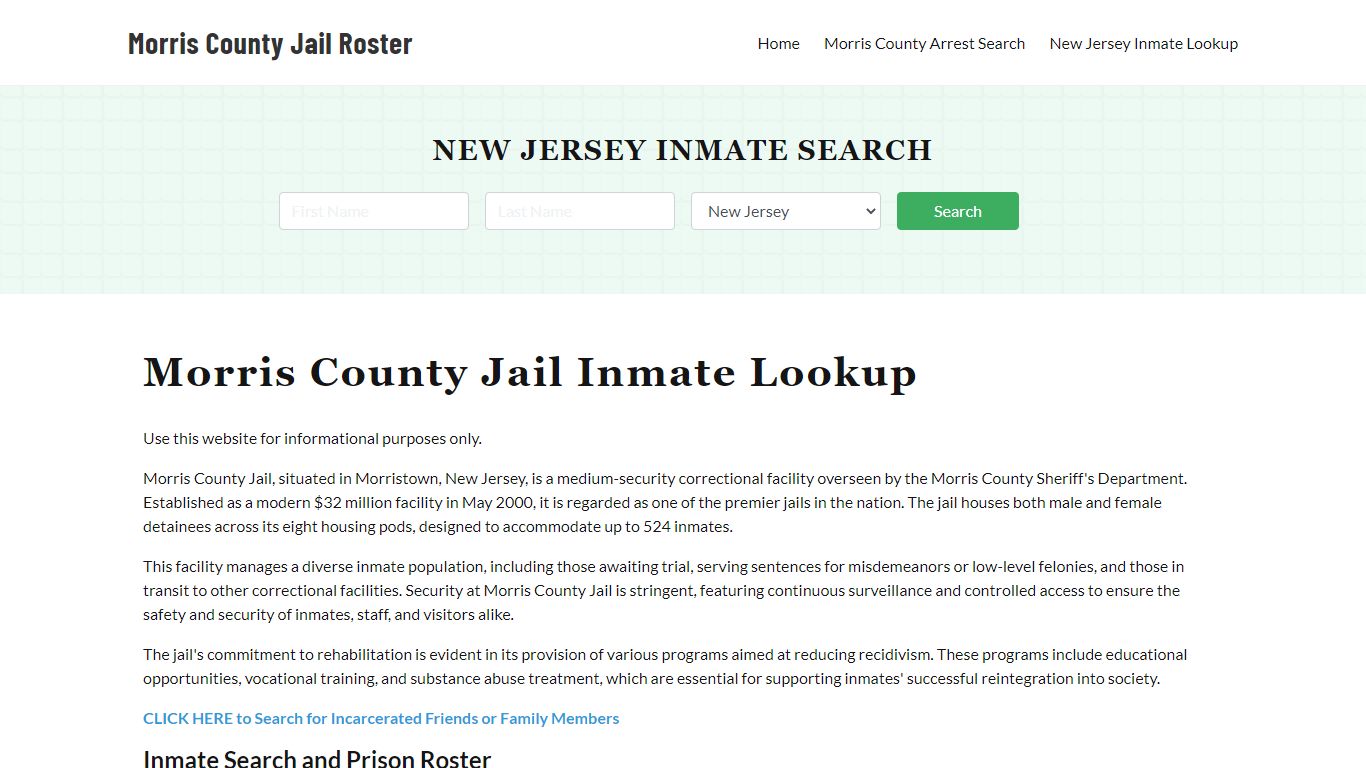 Morris County Jail Roster Lookup, NJ, Inmate Search